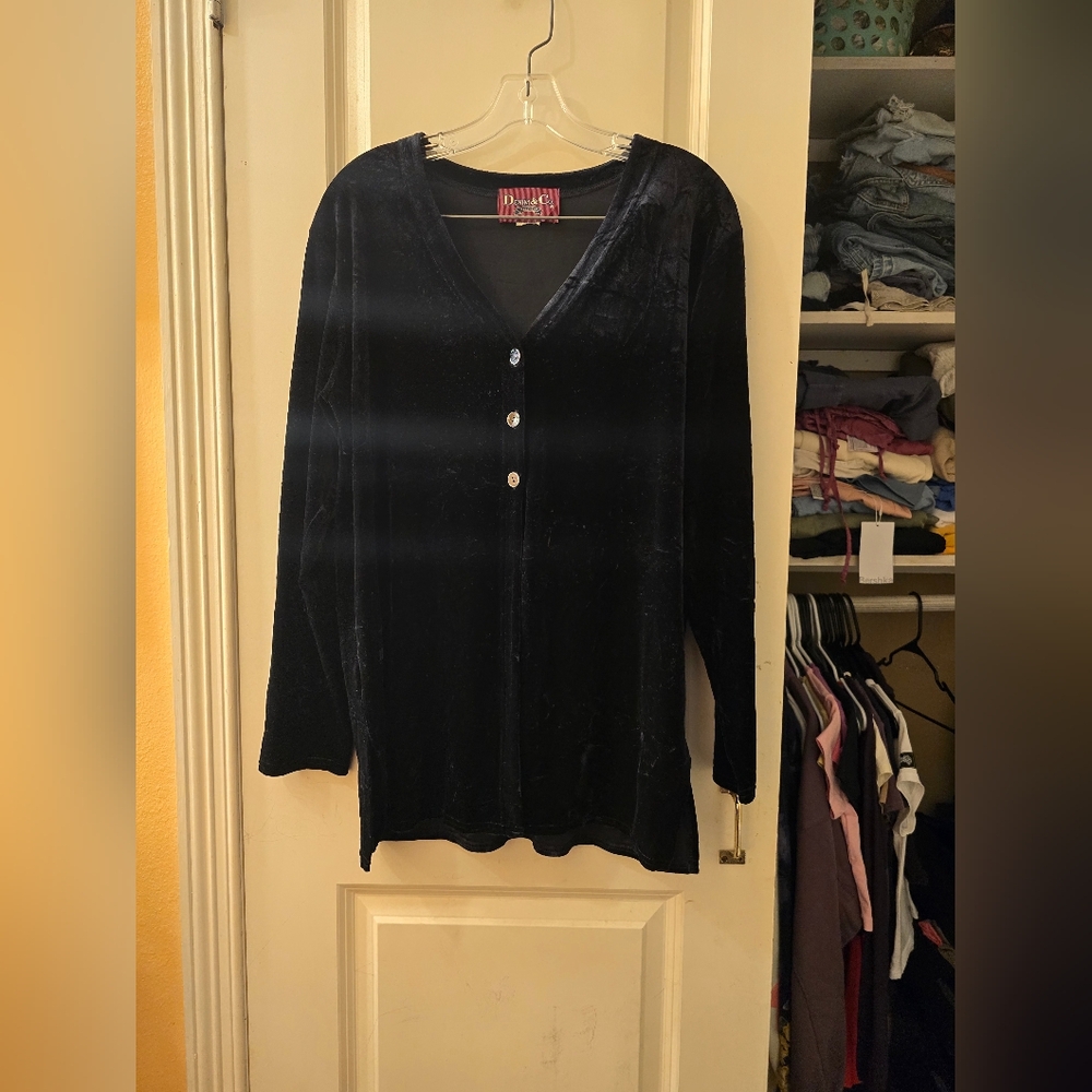 Denim & Co crushed velvet blouse black sz large